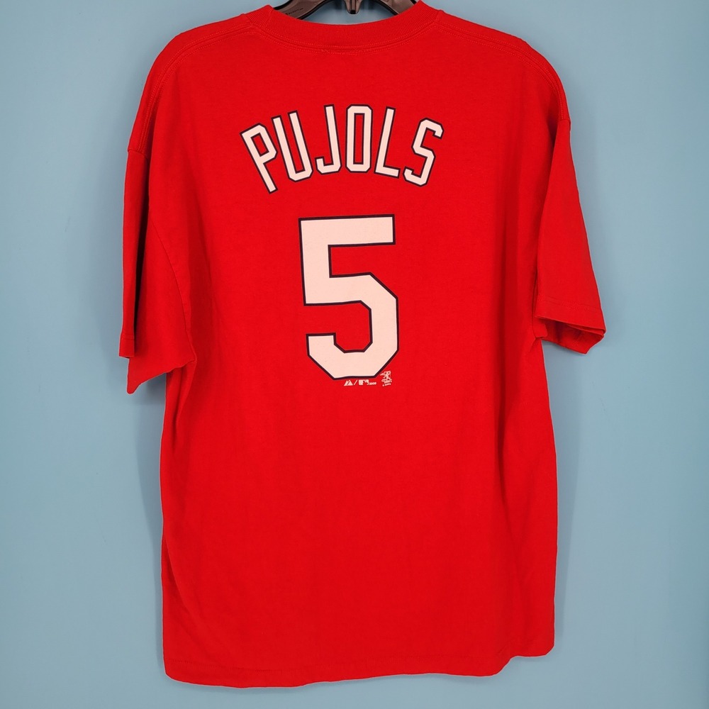 Vintage Louis Cardinals Albert Pujols 5 Shirt Mens Red MLB Player Tee Majestic